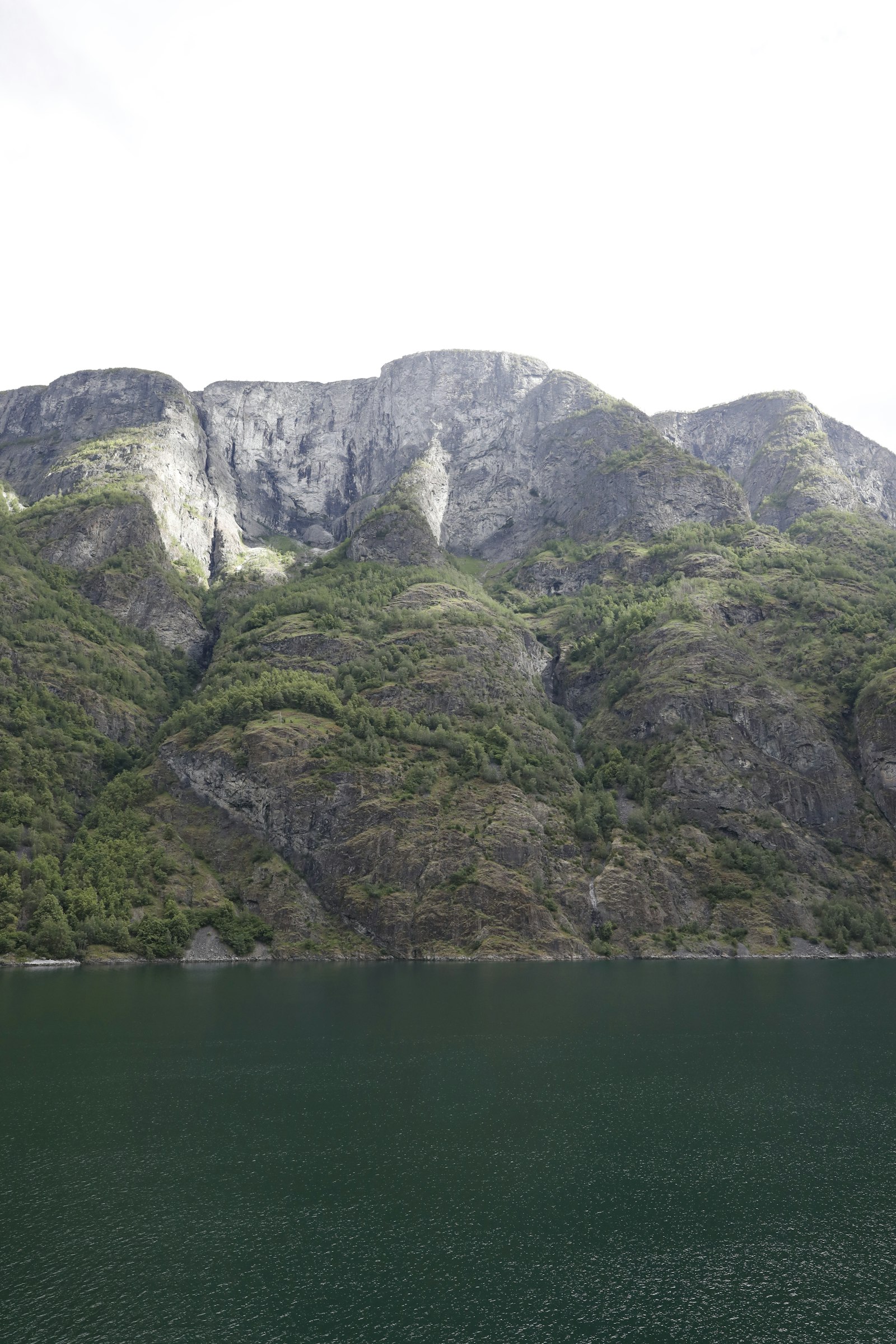 A still fjord between steep green mountains in Norway